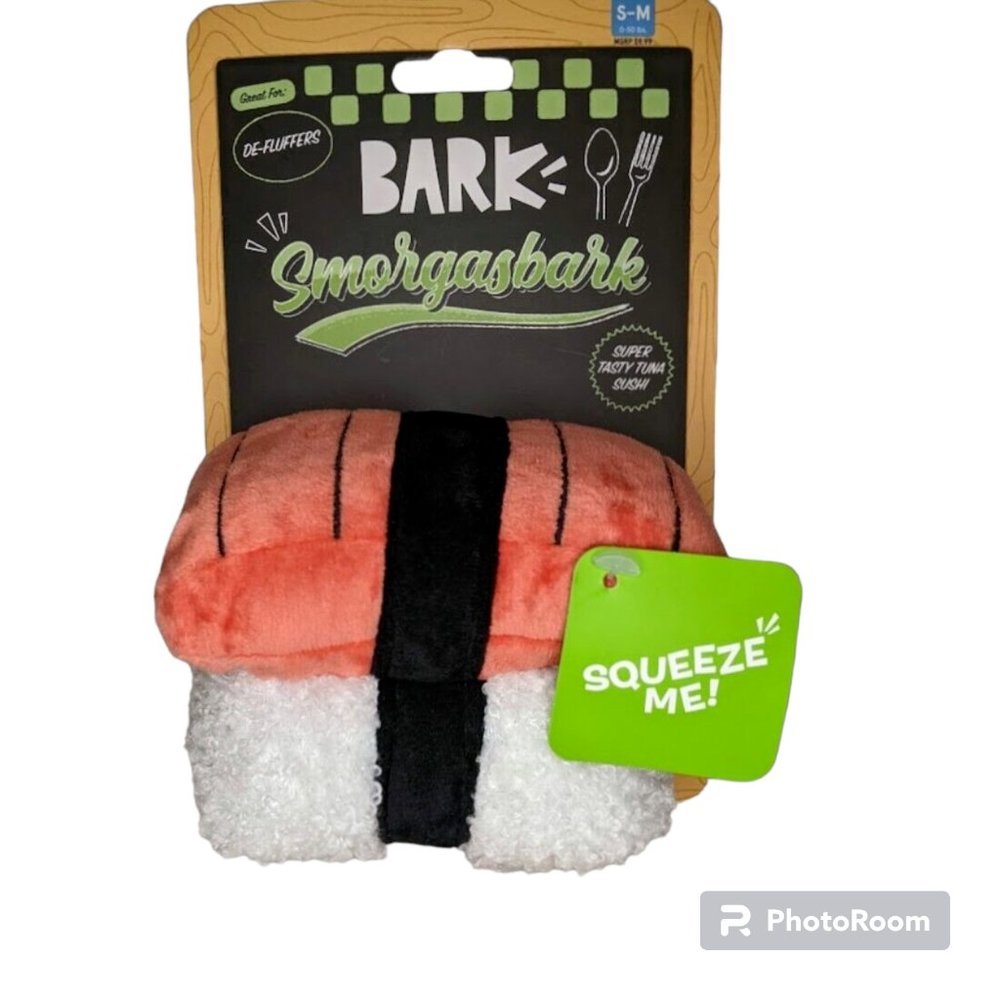 BARK Smorgasbark Super Tasty Tuna Sushi Squeaky Plush Dog Toy for De-Fluffers
